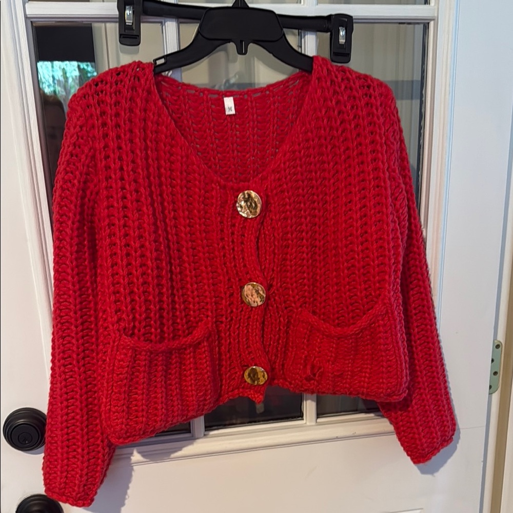 Red Button-Up Women's Sweater